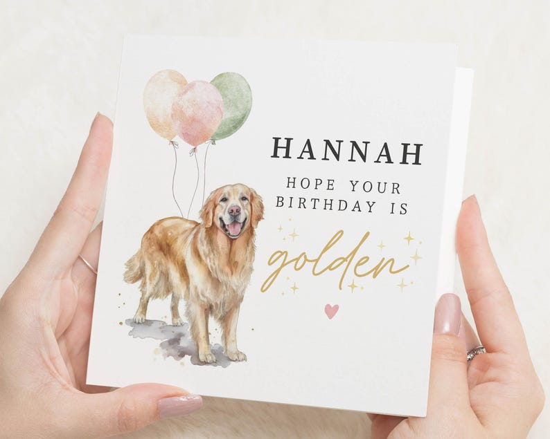 Carte d'anniversaire Golden Retriever pour un ami, j'espère que votre anniversaire sera doré, carte d'anniversaire pour amoureux des chiens, carte d'anniversaire pour ami pour elle, lui image 1