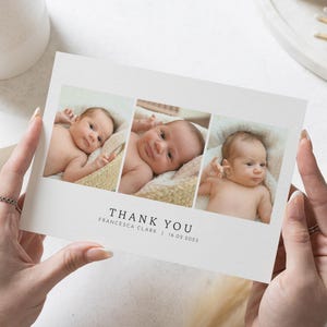 Cartões de agradecimento personalizados para recém-nascidos, cartões de agradecimento dobrados para bebês, cartões postais com fotos de agradecimento para bebês, notas de agradecimento de batismo para bebês meninos