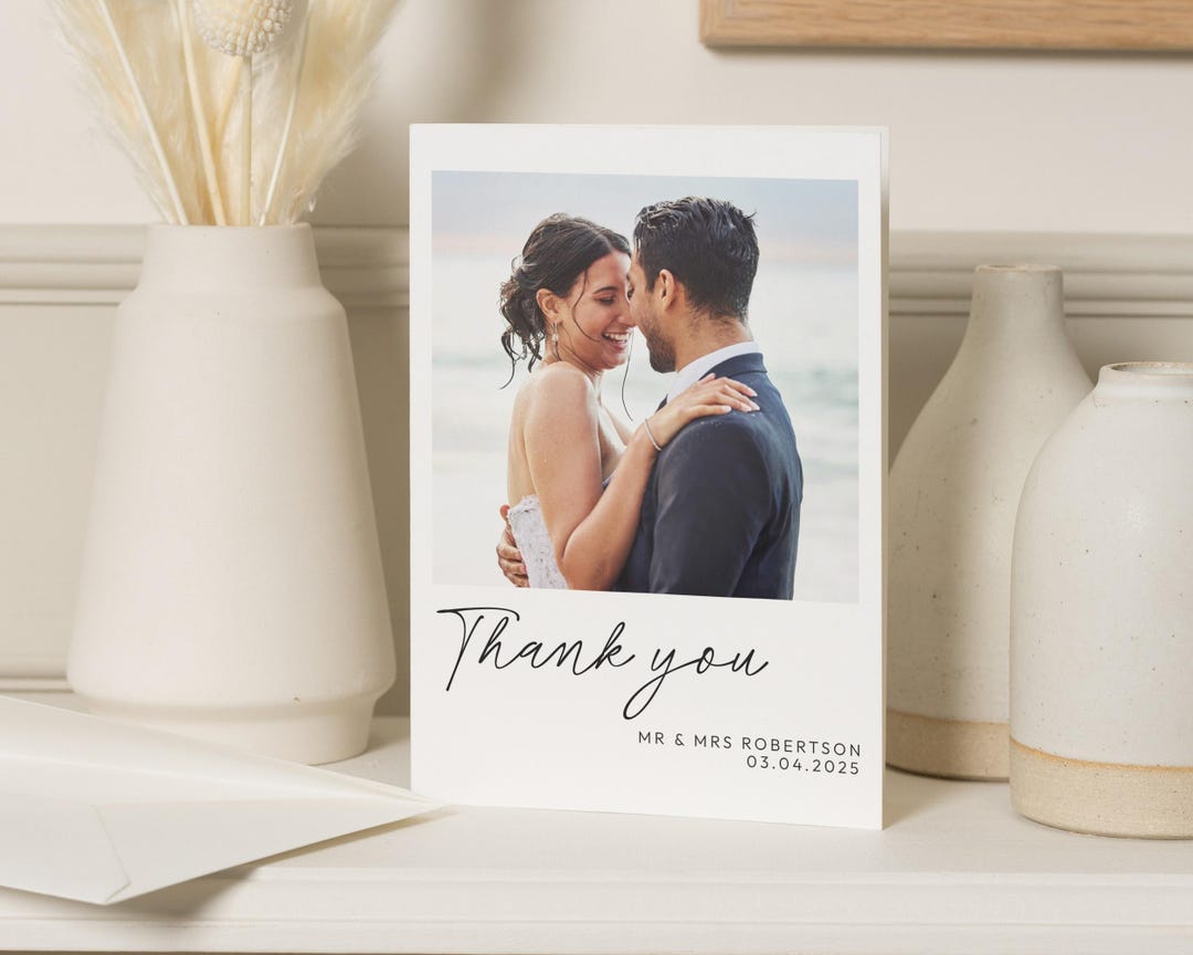 Simple Folded Thank You Cards With Photo, Wedding Thank You Cards ...
