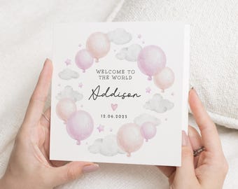 Nyföddkort, personligt babykort, välkommen till världen-kort, flickakort, personligt namnkort, babyshowerkort, nyföddkort