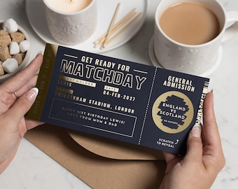 Personalised Football Match Ticket, Football Ticket Gift, Rugby Ticket, Scratch to Reveal, Gameday Ticket, Gift for Him