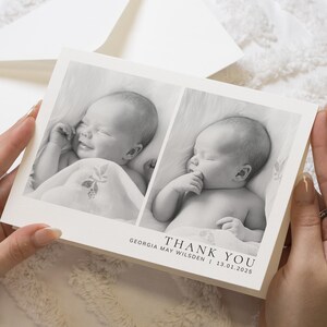 Gevouwen bedankkaarten voor baby's, zwart-wit foto gevouwen bedankkaarten, gepersonaliseerde bedankkaarten nieuwe babyfoto, kaarten voor babyaankondiging