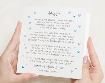 Father's Day Card for Daddy, Personalised Father's Day Card from Child, Daddy Poem Card, Dad Card from Son or Daughter, Cute Daddy Card