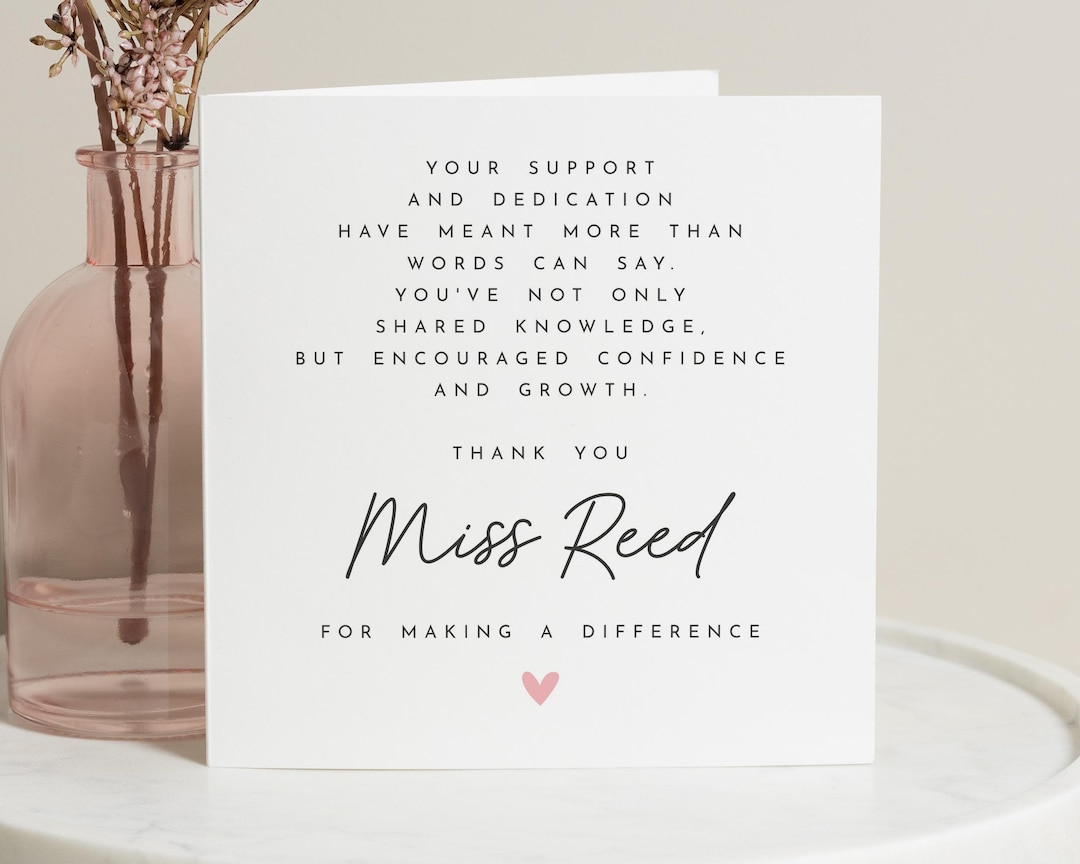 Thank You Reed Teacher Thank You Card, Personalised Teacher Card, End of Term Card ...