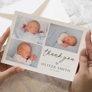 Cartões de agradecimento de batismo para bebês, cartão de anúncio de novo bebê, cartões de agradecimento para bebês, agradecimento para recém-nascidos, agradecimento para bebês com fotos