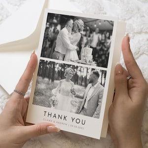 Bearbeitbare Fotohochzeit Dankeskarten, Monochrome Foto Dankeskarten Hochzeit, Benutzerdefinierte Dankeskarten, Einfache Foto Dankeskarte