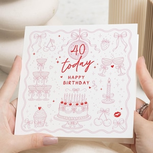 40th Birthday Card for Her, 40 Birthday Card, Birthday Card for Friend, Sister, Mum, Daughter, Pink Champagne Birthday Card