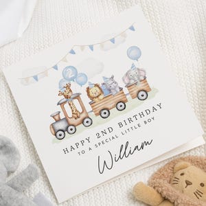 Biglietto di auguri per il secondo compleanno di un bambino, biglietto di auguri di compleanno personalizzato a tema safari, biglietto di auguri per un figlio, biglietto di auguri con un simpatico animale, biglietto di auguri per il secondo compleanno
