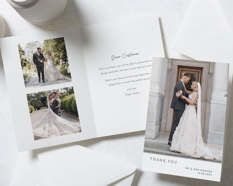 Cartes de remerciement pour mariage personnalisées avec photo, Cartes de remerciement personnalisées pliées, Cartes de remerciement modernes pour mariage, Cartes de remerciement pour mariage image 2