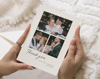 Personalised Wedding Thank You Cards, Photo Wedding Thank You Cards, Folded Wedding Thank You Cards, Minimal Photo Collage Thank You Card