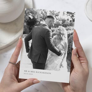 Cartes de remerciement noir et blanc pour mariage, Cartes de remerciement photo de mariage personnalisées, Cartes de remerciement personnalisées, Cartes de remerciement photo simples