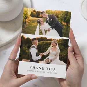 Cartes de remerciement de mariage personnalisées avec photo, Cartes de remerciement modifiables pliées, Cartes de remerciement modernes pour mariage, Cartes de remerciement personnalisées pour mariage