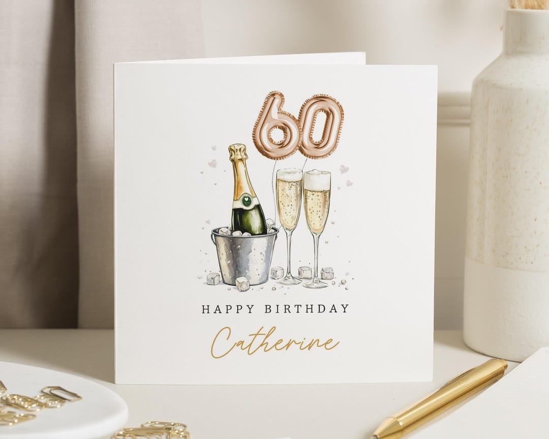 60th Birthday Card, Personalised Birthday Card for Her, Champagne ...