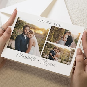 Multi-Foto-Hochzeits-Dankeskarten, Minimalistische Hochzeit-Dankeskarten, gefaltete Dankeskarten, Postkarten-Dankeskarten, personalisiert