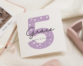5th Birthday Card for Girl, Personalised Birthday Card, Birthday Card for Daughter, Cute Birthday Card, Custom Age Birthday Card