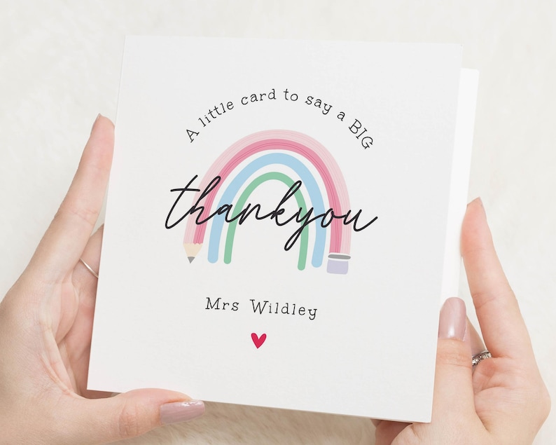 Carte de remerciement pour professeur, carte de remerciement personnalisée pour professeur, carte de remerciement arc-en-ciel, carte de fin d'année, carte de remerciement pour elle image 1