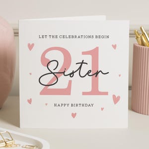 Carte d'anniversaire soeur 21 ans, carte d'anniversaire 21 ans pour soeur, carte d'anniversaire soeur, cadeau d'anniversaire soeur, cadeau soeur 21 ans, vingt et unième pour elle