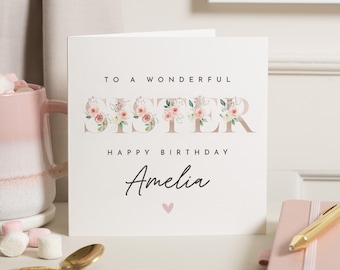Personalised Sister Birthday Card, Floral Sister Birthday Card, Birthday Card For Sister, Birthday Gift Sister, Special Sister, Cute Card