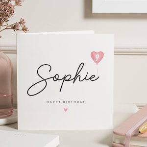 Carte de joyeux 9 ans pour fille, carte d'anniversaire de 9 ans, carte de 9 ans fille, carte de 9 ans nièce, cadeau d'anniversaire petite-fille