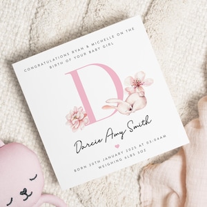 Carte personnalisée pour nouveau-né fille, cadeau petite fille, carte nouveau bébé, carte de bienvenue pour bébé fille, carte nouveau bébé pour amis, cadeau pour nouveau bébé fille