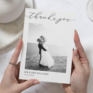 Biglietti di ringraziamento in bianco e nero per matrimonio, biglietti di ringraziamento per matrimonio con più foto con foto, biglietti di ringraziamento modificabili, biglietti di ringraziamento con cartolina