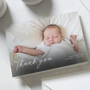 Carte de remerciement simple pour bébé, cartes de remerciement photo bébé fille, cartes de remerciement personnalisées Nouveau bébé fille, carte postale de bébé garçon, carte de remerciement