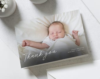 Eenvoudige bedankkaart voor baby's, bedankkaartjes met foto van babymeisje, gepersonaliseerde bedankkaarten New baby girl, baby boy ansichtkaart bedankkaart