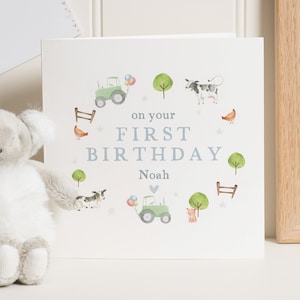 Carte 1er anniversaire, carte 1er anniversaire garçon, carte 1er anniversaire fille, 1er anniversaire petite-fille, animal de la ferme, 1er anniversaire de garçon, pour fils