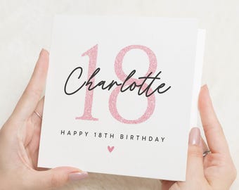 Carte d'anniversaire 18 ans, carte d'anniversaire personnalisée pour elle, carte d'anniversaire pour fille, carte d'anniversaire 18 ans pour amie, carte d'anniversaire rose
