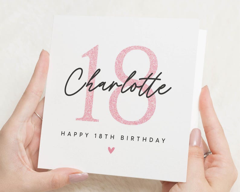 Carte d'anniversaire 18 ans, carte d'anniversaire personnalisée pour elle, carte d'anniversaire pour fille, carte d'anniversaire 18 ans pour amie, carte d'anniversaire rose image 1