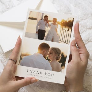 Minimalistische Hochzeit Dankeskarten mit Foto, Dankeskarten gefaltet, Moderne Dankeskarten Hochzeit, Foto Dankeskarten für Hochzeit