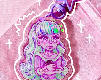 Twyla Holographic Glitter Acrylic Charm: Rainbow Star Keychain