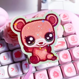 LPS Baby Bär Holographisch Sparkly Star Glitter Sticker Stationey für Journal Scrapbook Laptop iPad Hülle