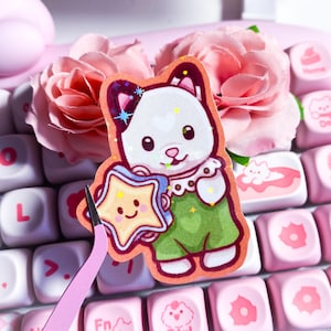 Vintage Baby Critter Tier Katze Musik Kawaii Holographisch Glitter Stern Aufkleber Schreibwaren für Journal Scrapbook Laptop Phone Case Decor