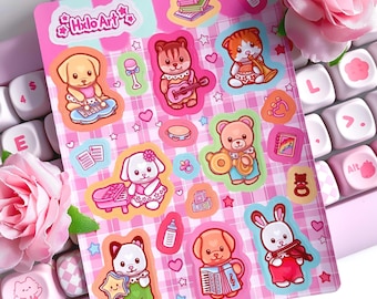 Vintage Calico Critter Sticker Sheet: Girly Animal Stationery