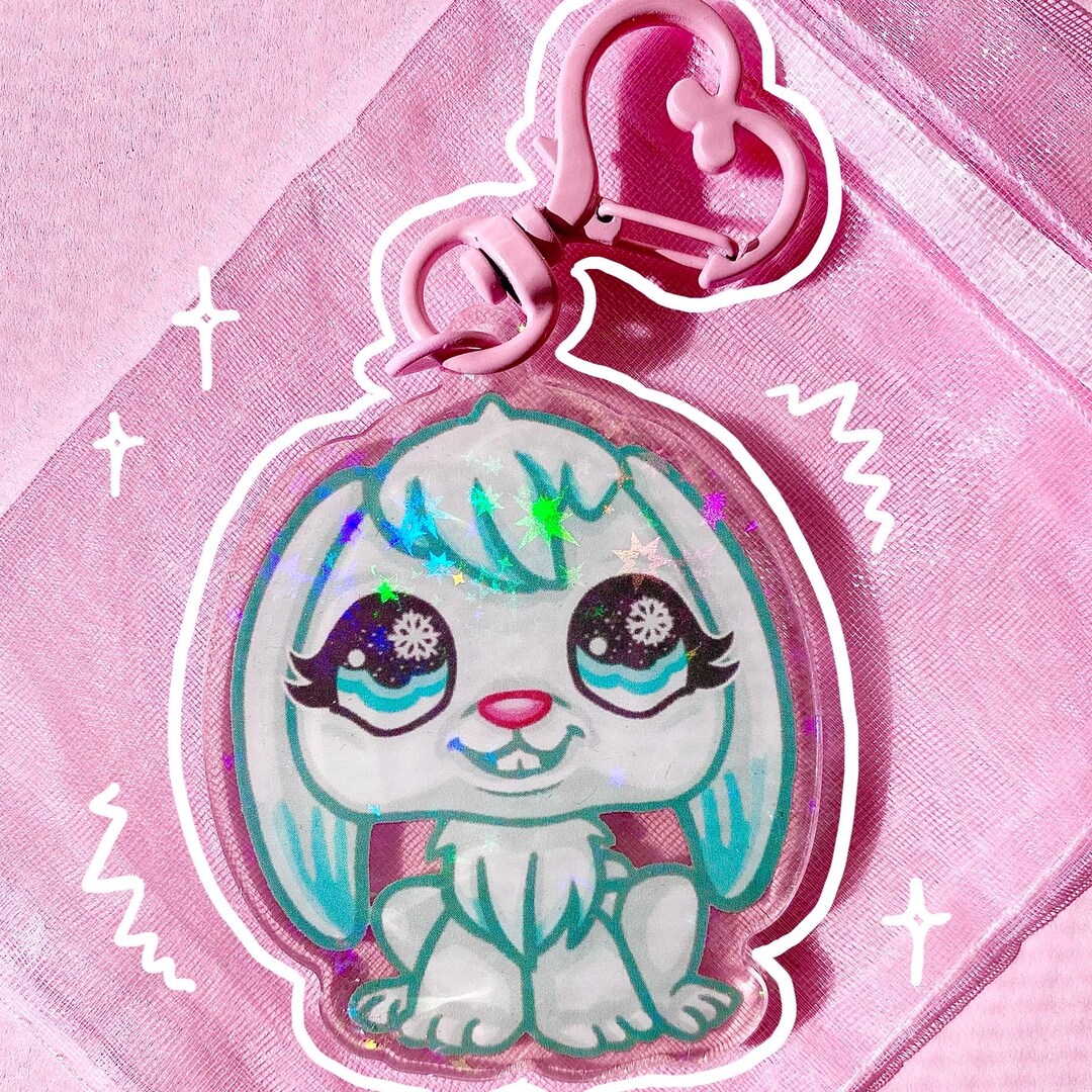 Lps Snow Rabbit LPS Snow Bunny Holographic Rainbow Charm Keychain - Etsy