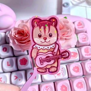 Vintage Baby Critter Tier Eichhörnchen Gitarre Kawaii Holographisch Glitter Stern Aufkleber Schreibwaren für Journal Scrapbook Laptop Phone Case Decor