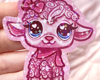 LPS Lamb Holographic Sparkly Star Glitter Sticker Stationey for Journal Scrapbook Laptop iPad Case