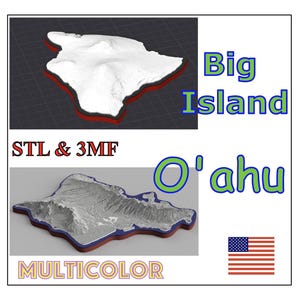 Hawaï (Big Island and O'ahu) – Fichier 3D STL & 3MF | Island Map 3D Model for 3D Printing