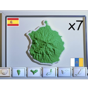 Canary Islands 3D Topographic Map Pack – 7 Islands Relief Models – 3MF Files for 3D Printing – Lanzarote Tenerife Gran Canaria