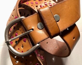Vintage Lucky Brand BURBUR641 Tan Leather Woven Belt - Etsy display picture 1