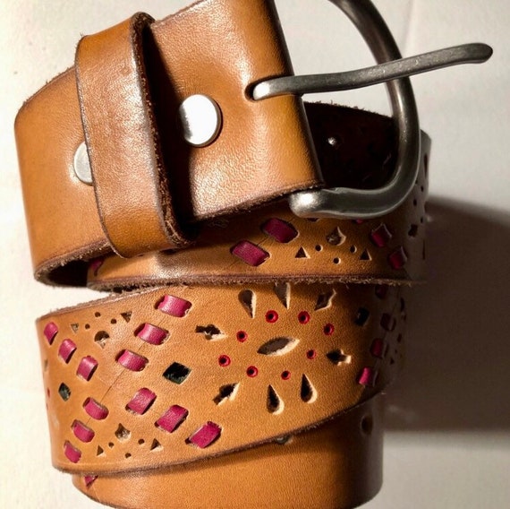 Buy Vintage Lucky Brand BURBUR641 Tan Leather Woven Belt  display picture 3