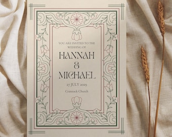 Vintage Art Nouveau Wedding Invitation Template (Digital Download)