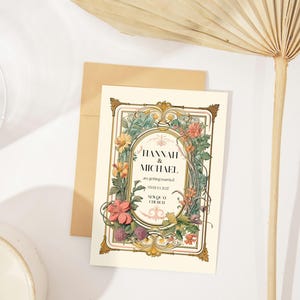 Vintage Wedding Invitations Template, Art Nouveau wedding invitation, Flower Wedding invitation template download