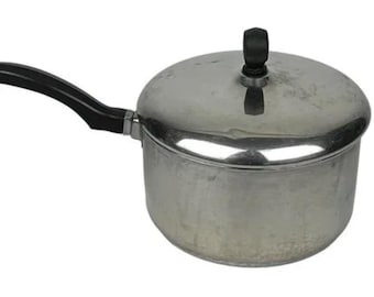 Pentola vintage Farberware da 2 quarti con coperchio in acciaio inossidabile rivestito in alluminio, prodotta negli Stati Uniti.