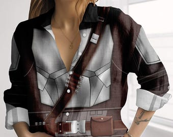 The Mandalorian Cosplay Blouse Shirt, Star Wars Women Shirt, Warrior Tops Women, Retro Grogu Casual Shirt, Halloween Gifts
