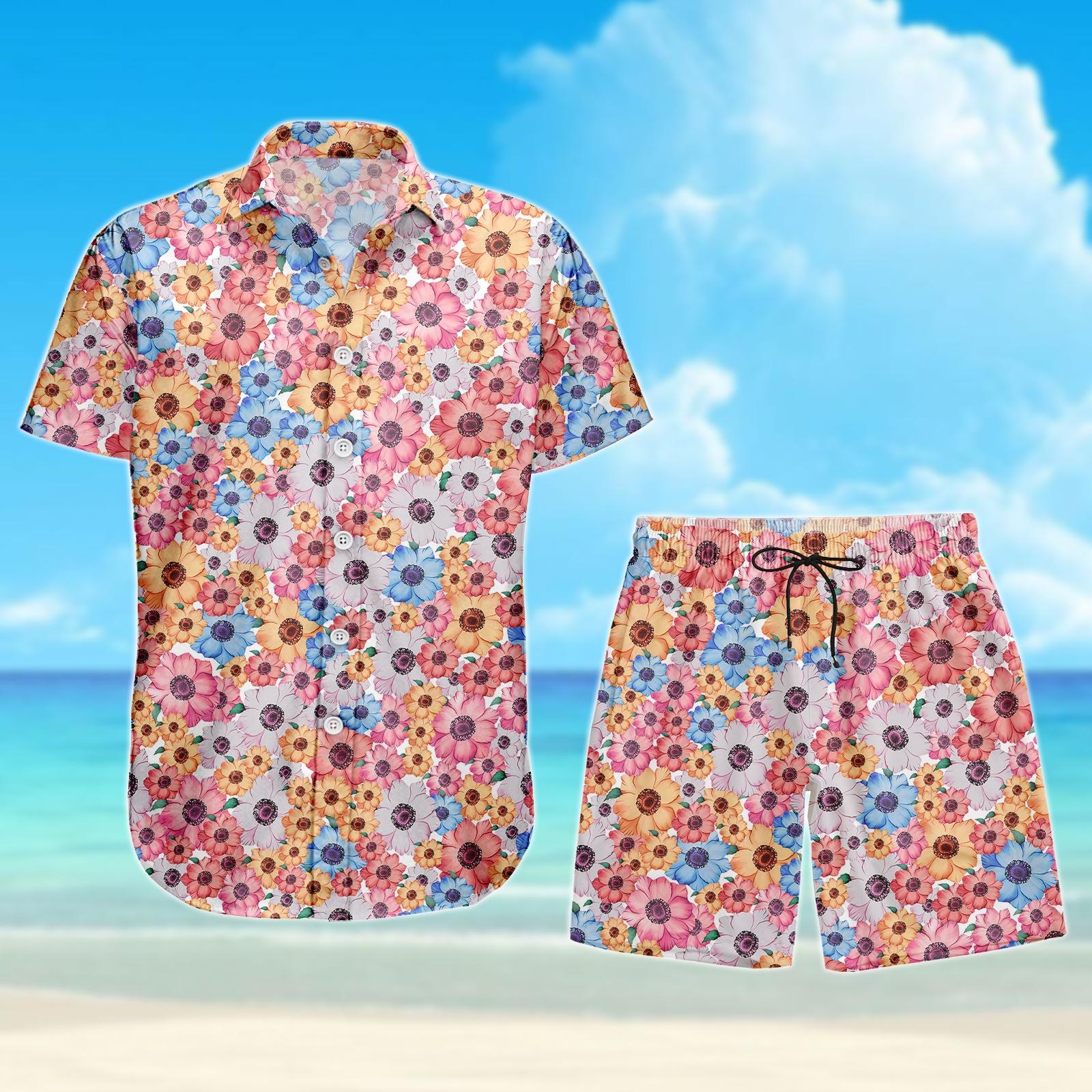 Discover Floral Flowers Button Shirt, Summer Flower Hawaiian Shirt, Shorts For Men, Beach Outfits, Family Vacation Matching Set
