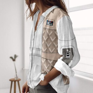 Leia Organa Cosplay Linen-Look Shirt, Star Wars Women Shirt, Princess Leia Blouse Shirt, Mandalorian Casual Shirt, Halloween Gifts