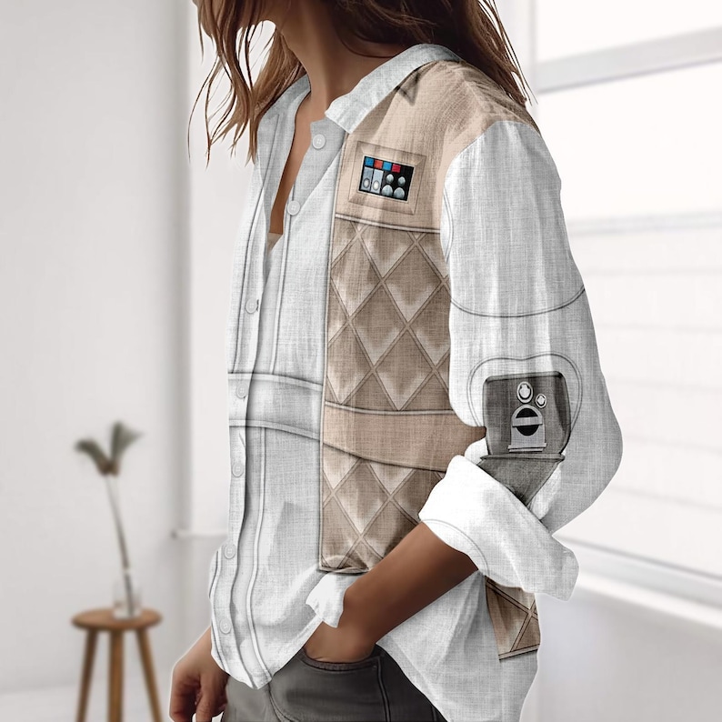 Leia Organa Cosplay Linen-Look Shirt, Star Wars Women Shirt, Princess Leia Blouse Shirt, Mandalorian Casual Shirt, Halloween Gifts