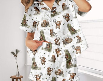 Ewok Star Wars Satin Pajamas, Endor Bear Sleepwear Set, Cute Disney Loungewear Shorts, Galactic Summer Nightwear, Geeky Gift For Her